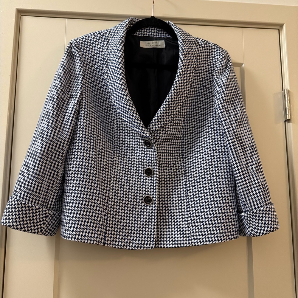 Tahari Black Blazer with Blue Houndstooth Accent